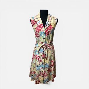 Christopher Banks 90s Button Down Midi Tea Dress Tropical Summer Floral Linen